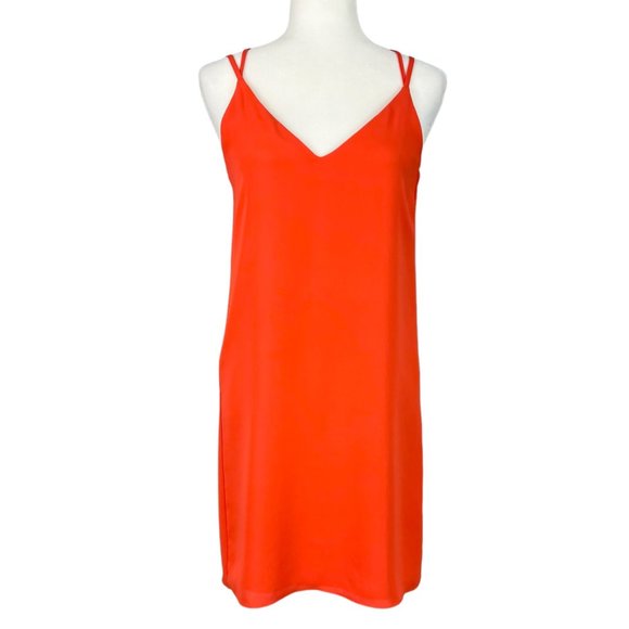 Topshop Womens Sleeveless Mini Slip Dress Orange Double Straps V Neck size 2 - Picture 1 of 12